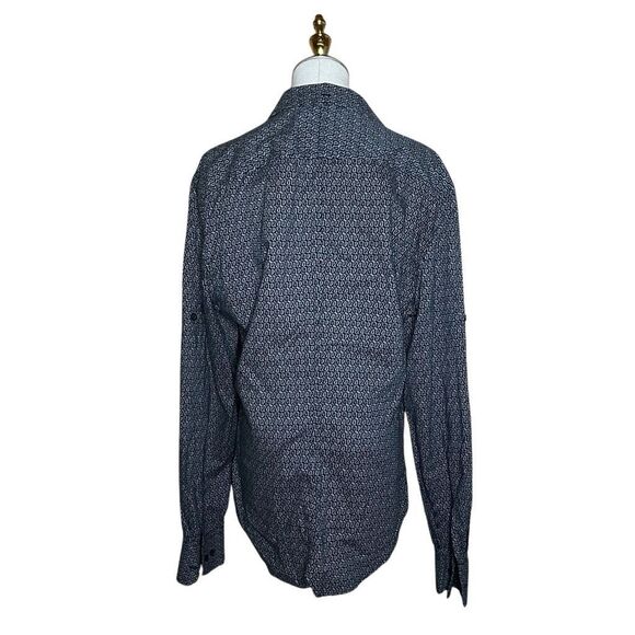 French Connection Black Long Sleeve Button Up Dress Shirt Size L Roll Tab - Picture 4 of 12